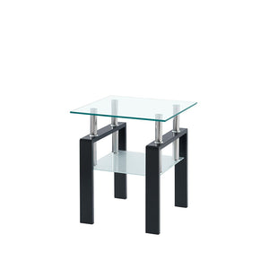HomeRoots Set of Two Modern Clear Glass and Black Metal Square End Tables with Shelf for Versatile Use 635679