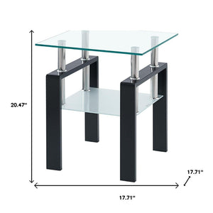 HomeRoots Set of Two Modern Clear Glass and Black Metal Square End Tables with Shelf for Versatile Use 635679