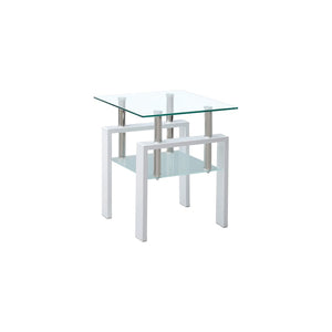 HomeRoots Set of Two Stylish Clear Glass & White Metal Square End Tables with Shelf for Modern Interiors 635681