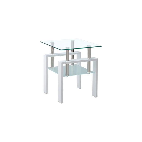 HomeRoots Set of Two Stylish Clear Glass & White Metal Square End Tables with Shelf for Modern Interiors 635681