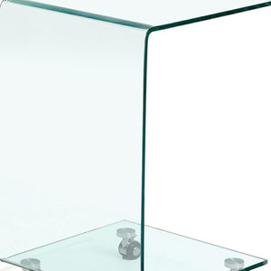 HomeRoots 24" Clear Glass Square End Table with Integrated Shelf and Wheels for Modern Living Spaces 635682