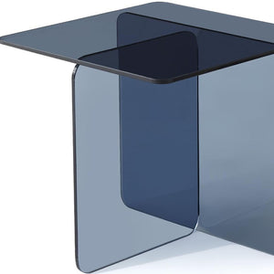 HomeRoots 16" Smoky Black Glass End Table with Cross Legs - Modern Minimalist Accent for Small Spaces 635683
