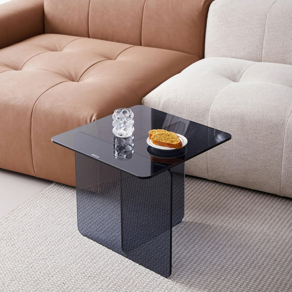 HomeRoots 16" Smoky Black Glass End Table with Cross Legs - Modern Minimalist Accent for Small Spaces 635683