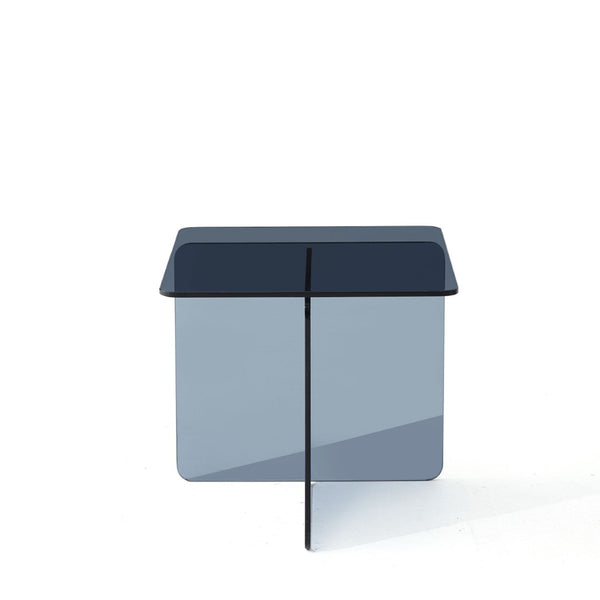 HomeRoots 16" Smoky Black Glass End Table with Cross Legs - Modern Minimalist Accent for Small Spaces 635683