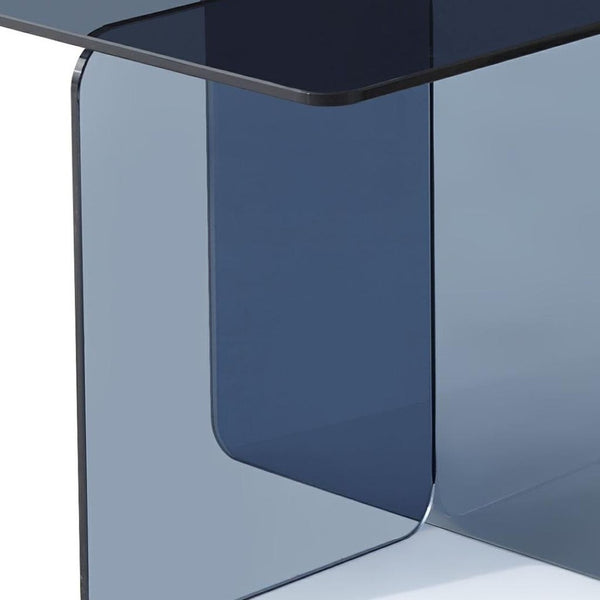 HomeRoots 16" Smoky Black Glass End Table with Cross Legs - Modern Minimalist Accent for Small Spaces 635683