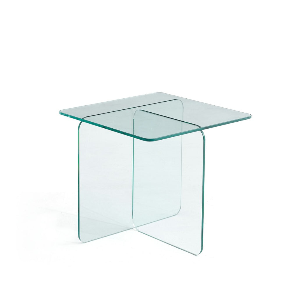 HomeRoots 16" Clear Glass End Table with Cross Legs – Modern Minimalist Design for Compact Living Spaces 635685