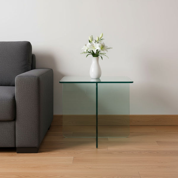 HomeRoots 16" Clear Glass End Table with Cross Legs – Modern Minimalist Design for Compact Living Spaces 635685