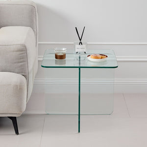 HomeRoots 16" Clear Glass End Table with Cross Legs – Modern Minimalist Design for Compact Living Spaces 635685