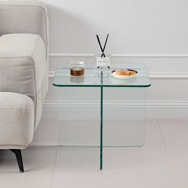 HomeRoots 16" Clear Glass End Table with Cross Legs – Modern Minimalist Design for Compact Living Spaces 635685