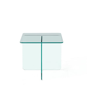 HomeRoots 16" Clear Glass End Table with Cross Legs – Modern Minimalist Design for Compact Living Spaces 635685
