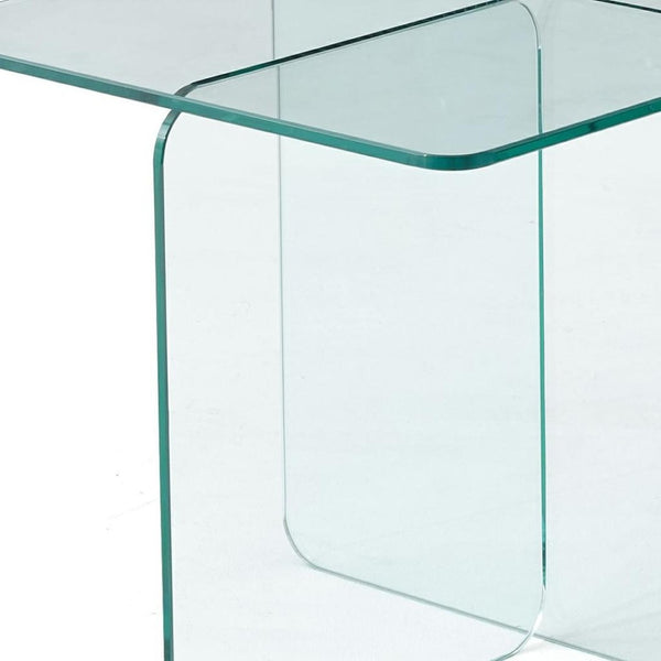 HomeRoots 16" Clear Glass End Table with Cross Legs – Modern Minimalist Design for Compact Living Spaces 635685