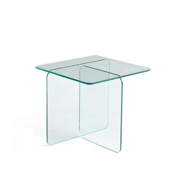 HomeRoots 16" Clear Glass End Table with Cross Legs – Modern Minimalist Design for Compact Living Spaces 635685