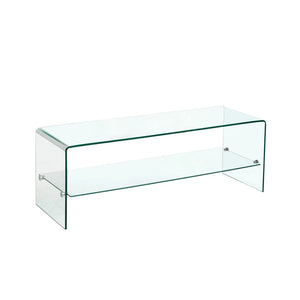 HomeRoots 47" Clear Glass Trestle Coffee Table with Shelf – Modern Minimalist Design for Stylish Spaces! 635686