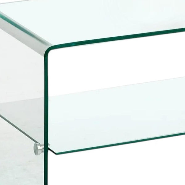 HomeRoots 47" Clear Glass Trestle Coffee Table with Shelf – Modern Minimalist Design for Stylish Spaces! 635686