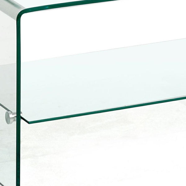 HomeRoots 47" Clear Glass Trestle Coffee Table with Shelf – Modern Minimalist Design for Stylish Spaces! 635686