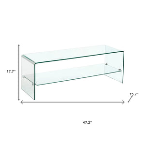 HomeRoots 47" Clear Glass Trestle Coffee Table with Shelf – Modern Minimalist Design for Stylish Spaces! 635686