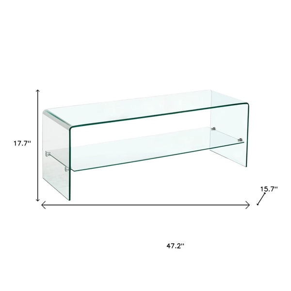 HomeRoots 47" Clear Glass Trestle Coffee Table with Shelf – Modern Minimalist Design for Stylish Spaces! 635686