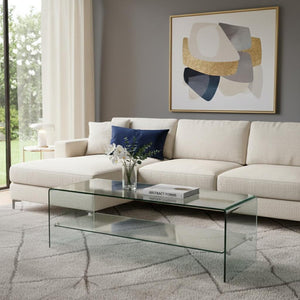 HomeRoots 47" Clear Glass Trestle Coffee Table with Shelf – Modern Minimalist Design for Stylish Spaces! 635686