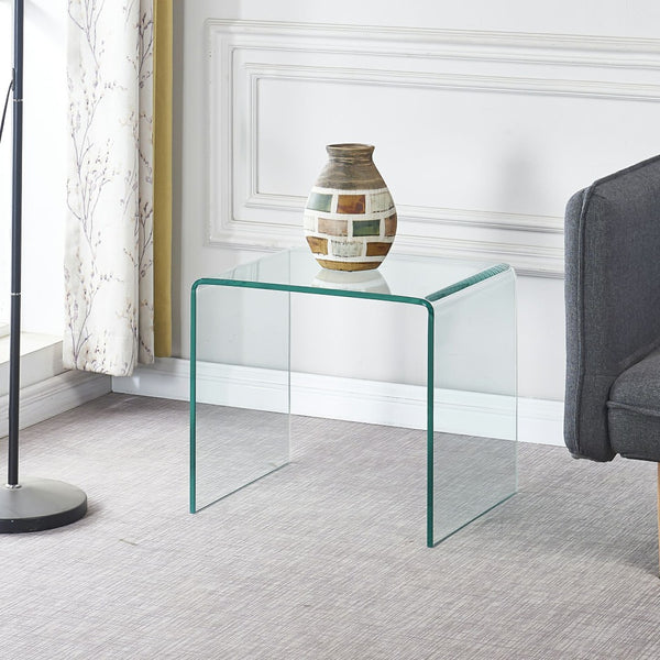 HomeRoots Clear Glass End Table with Floor Shelf - Minimalist Design, Perfect for Small Spaces & Modern Decor 635687