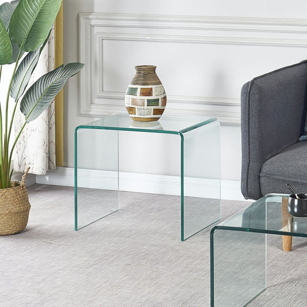 HomeRoots Clear Glass End Table with Floor Shelf - Minimalist Design, Perfect for Small Spaces & Modern Decor 635687