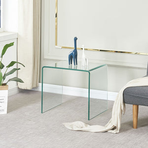 HomeRoots Clear Glass End Table with Floor Shelf - Minimalist Design, Perfect for Small Spaces & Modern Decor 635687
