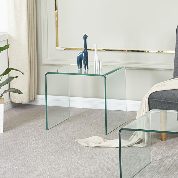 HomeRoots Clear Glass End Table with Floor Shelf - Minimalist Design, Perfect for Small Spaces & Modern Decor 635687