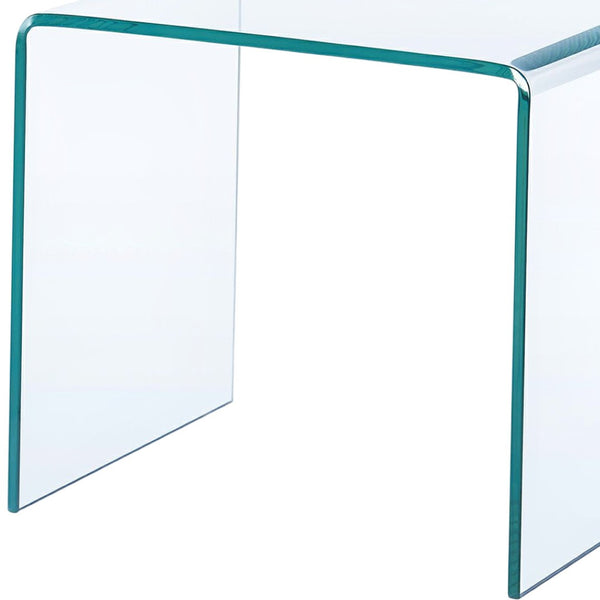 HomeRoots Clear Glass End Table with Floor Shelf - Minimalist Design, Perfect for Small Spaces & Modern Decor 635687
