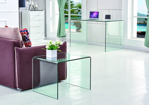 HomeRoots 19" Clear Glass Sled End Table - Modern Minimalist Design for Stylish Living Spaces, No Assembly Needed! 635689