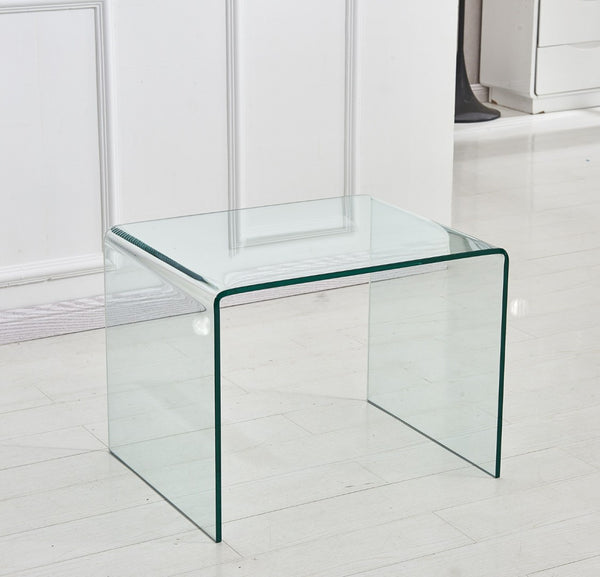 HomeRoots 19" Clear Glass Sled End Table - Modern Minimalist Design for Stylish Living Spaces, No Assembly Needed! 635689