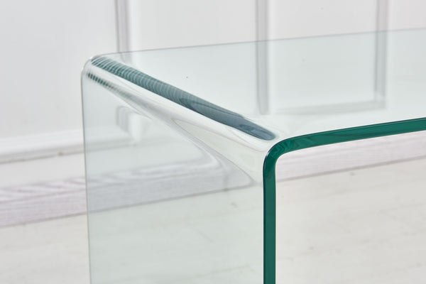 HomeRoots 19" Clear Glass Sled End Table - Modern Minimalist Design for Stylish Living Spaces, No Assembly Needed! 635689