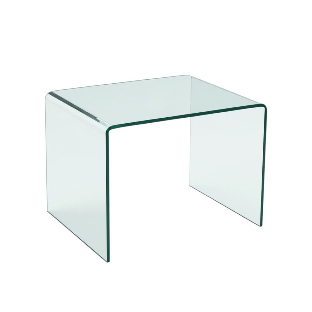 HomeRoots 19" Clear Glass Sled End Table - Modern Minimalist Design for Stylish Living Spaces, No Assembly Needed! 635689