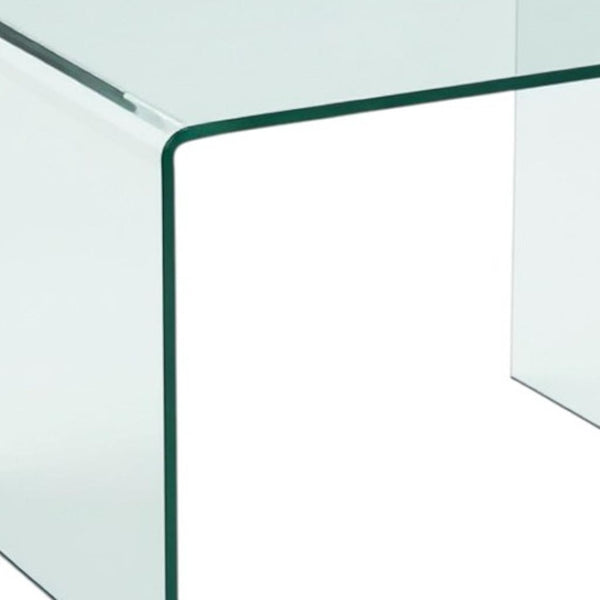 HomeRoots 19" Clear Glass Sled End Table - Modern Minimalist Design for Stylish Living Spaces, No Assembly Needed! 635689