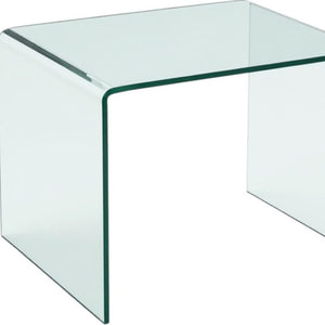 HomeRoots 19" Clear Glass Sled End Table - Modern Minimalist Design for Stylish Living Spaces, No Assembly Needed! 635689