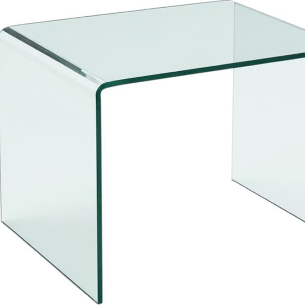 HomeRoots 19" Clear Glass Sled End Table - Modern Minimalist Design for Stylish Living Spaces, No Assembly Needed! 635689