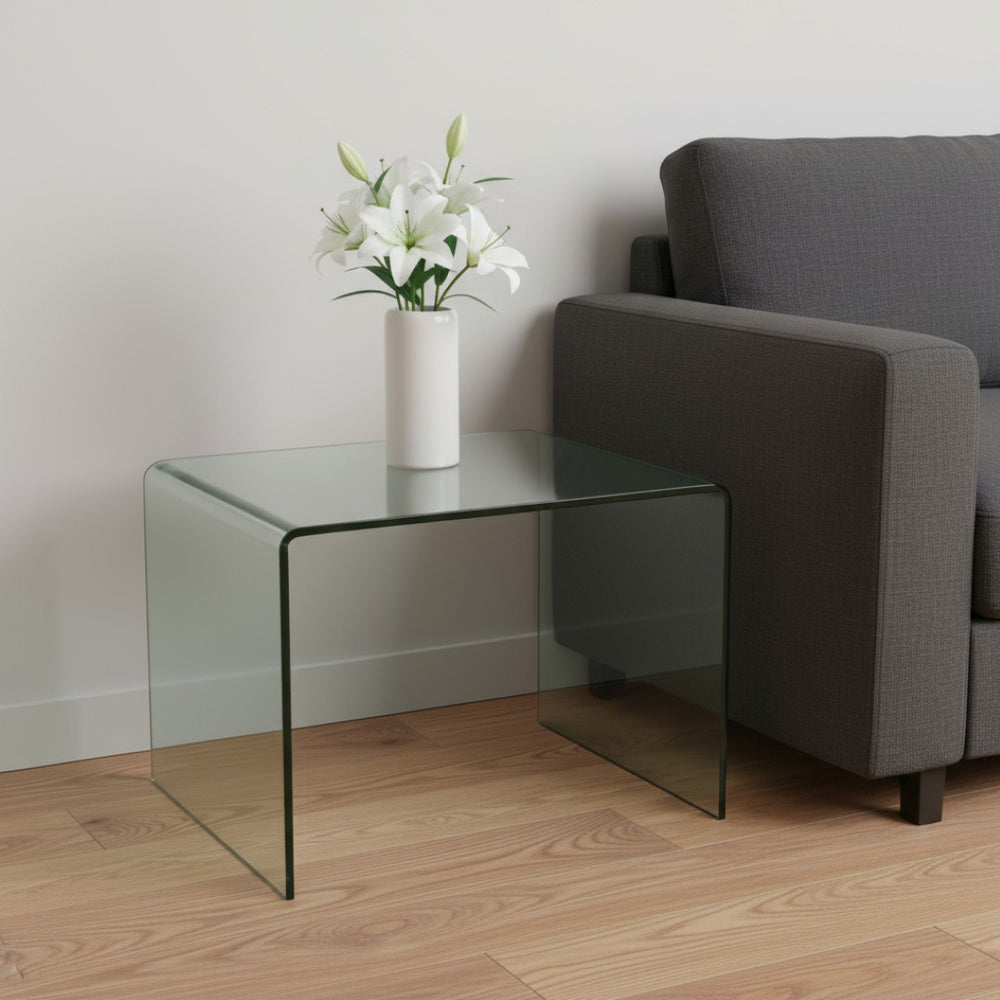 HomeRoots 19" Clear Glass Sled End Table - Modern Minimalist Design for Stylish Living Spaces, No Assembly Needed! 635689