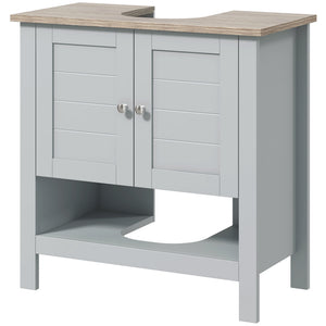 English Elm kleankin Pedestal Sink Storage Cabinet with Adjustable Shelf & Open Bottom, Gray MDF, 88lb Capacity, Space-Saving Design W2225P229558
