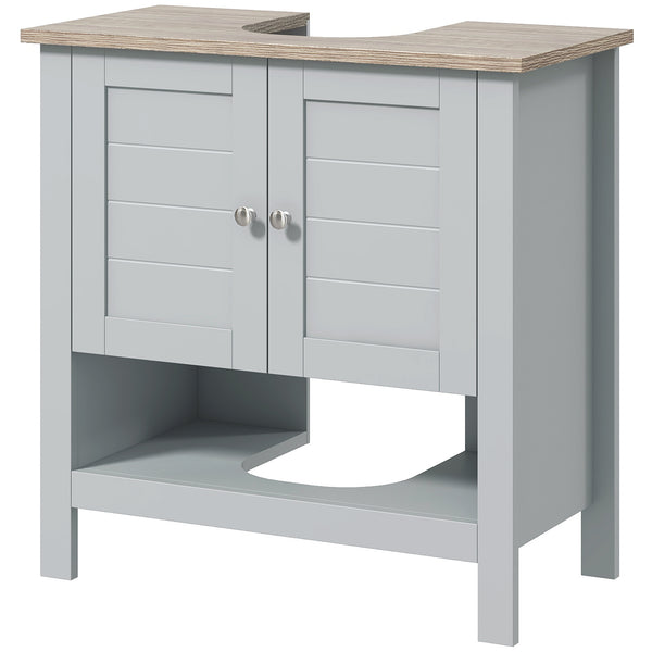 English Elm kleankin Pedestal Sink Storage Cabinet with Adjustable Shelf & Open Bottom, Gray MDF, 88lb Capacity, Space-Saving Design W2225P229558
