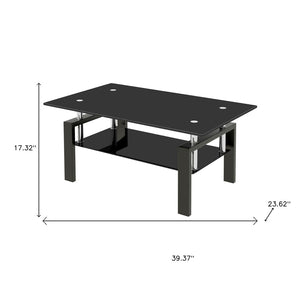 HomeRoots 39" Sleek Black Glass & Steel Coffee Table - Modern Two-Tier Design for Living Room Elegance 635697