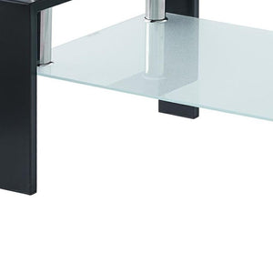 HomeRoots 39" Modern Clear Glass and Black Steel Coffee Table with Shelf - Stylish Living Room Centerpiece 635698