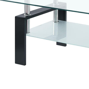 HomeRoots 39" Modern Clear Glass and Black Steel Coffee Table with Shelf - Stylish Living Room Centerpiece 635698
