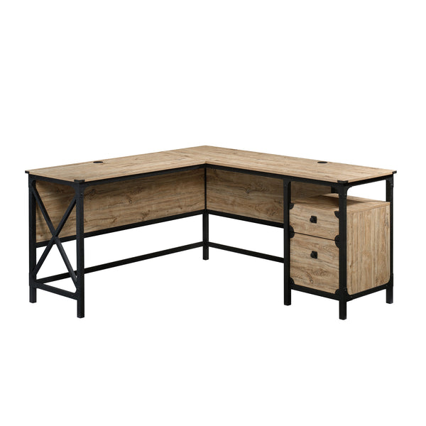 English Elm L-Shaped Desk In Brown Finish - Spacious, Stylish, And Durable For Home Office Or Gaming Setup B356P354419
