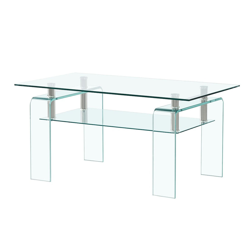 HomeRoots 39" Clear Glass Coffee Table - Modern Two-Tier Design for Stylish Display and Convenient Storage Solutions 635700