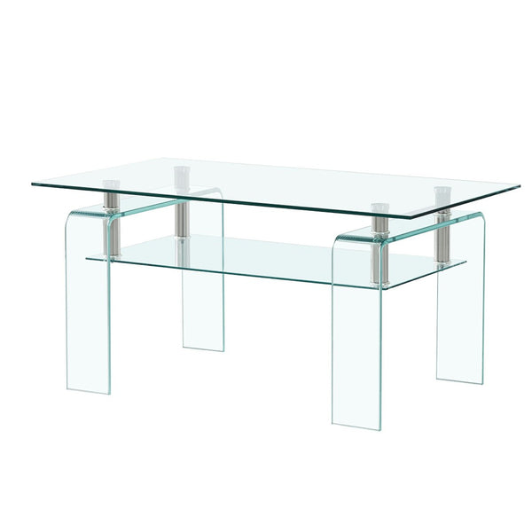 HomeRoots 39" Clear Glass Coffee Table - Modern Two-Tier Design for Stylish Display and Convenient Storage Solutions 635700