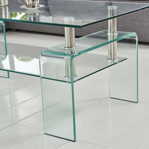 HomeRoots 39" Clear Glass Coffee Table - Modern Two-Tier Design for Stylish Display and Convenient Storage Solutions 635700