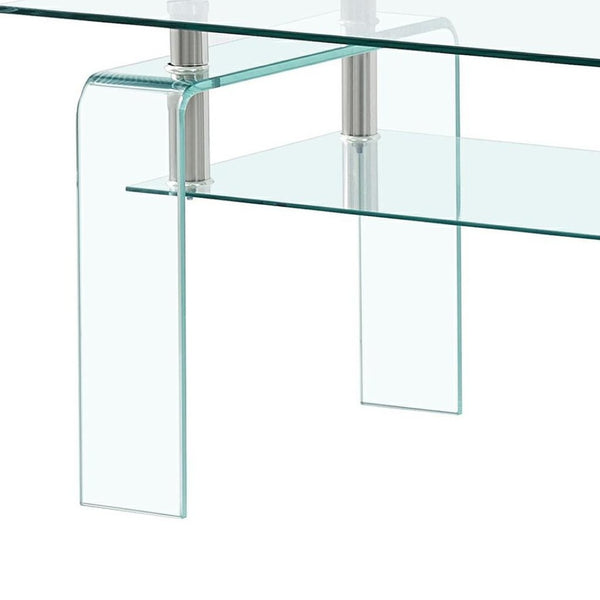 HomeRoots 39" Clear Glass Coffee Table - Modern Two-Tier Design for Stylish Display and Convenient Storage Solutions 635700