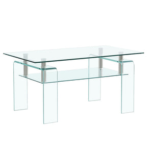 HomeRoots 39" Clear Glass Coffee Table - Modern Two-Tier Design for Stylish Display and Convenient Storage Solutions 635700