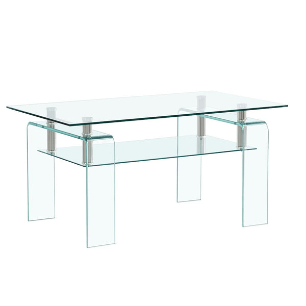 HomeRoots 39" Clear Glass Coffee Table - Modern Two-Tier Design for Stylish Display and Convenient Storage Solutions 635700
