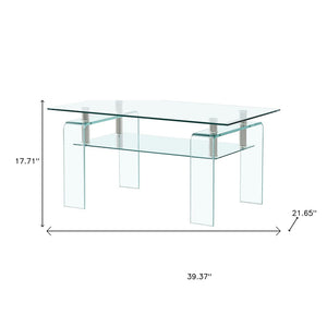 HomeRoots 39" Clear Glass Coffee Table - Modern Two-Tier Design for Stylish Display and Convenient Storage Solutions 635700