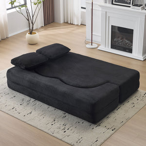 English Elm Queen Foldable Sofa Bed Plush Chenille Futon with High-Density Foam Convertible Sleeper Mattress Comfort Black W1829P280218
