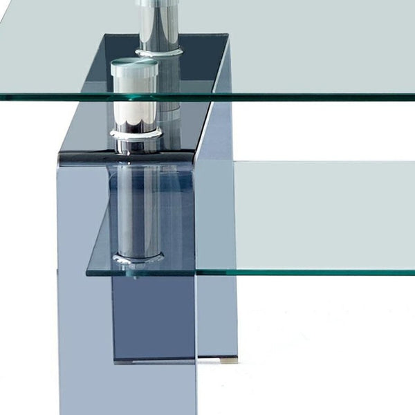 HomeRoots 39" Modern Two-Tier Clear Glass Coffee Table with Black Shelf - Stylish & Versatile for Any Room 635702